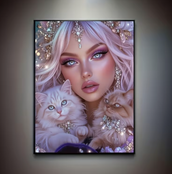 Diamond Painting Schönheit und ihre Katzen